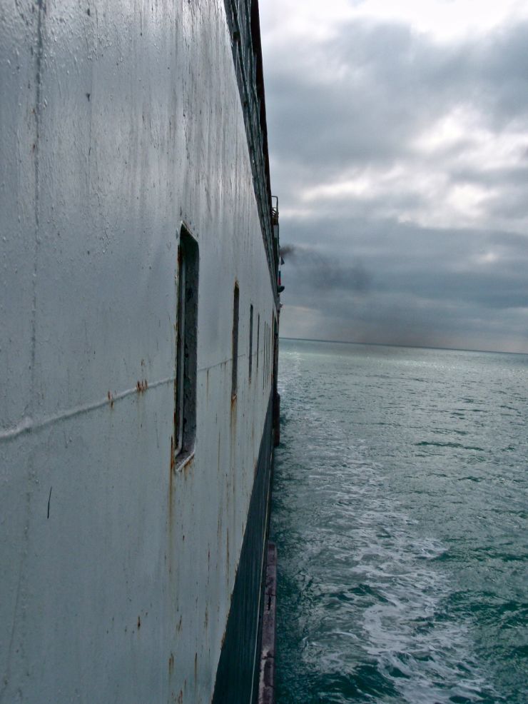 The Soviet-era cargo ship Dagestan took us safely across the Caspian in 15 hours, a record crossing for the rusty train ferry.
